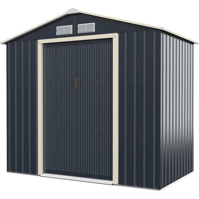 Abri de Jardin en Metal avec Portes - Cabane à Outils(2,71m²,sans base,Gris - Toit traditionnel) - Goplus