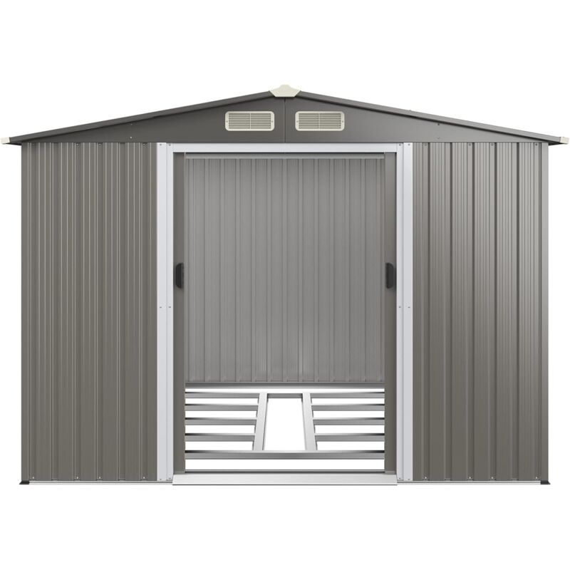 Abri de Jardin en Metal avec Portes - Cabane à Outils(5,36m²,avec base,Gris Clair - Toit traditionnel) - Goplus