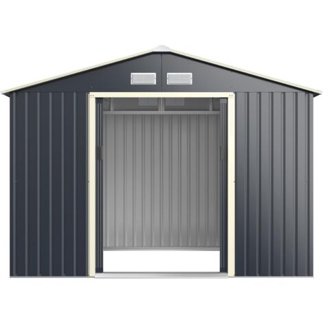 Goplus – Abri de jardin en métal 5,3m² – Porte coulissante – Ventilation latérale – Toit en pente – Acier coloré et tube galvanisé – Gris
