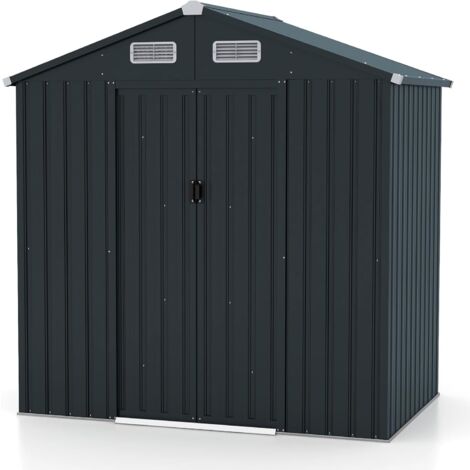 GOPLUS Abri de Jardin en Metal avec Portes - Cabane à Outils(2,48m²,sans base,Gris - Toit traditionnel)
