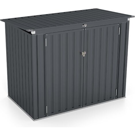 Goplus – Abri de jardin métal 1,72m² – Acier galvanisé gris – Portes verrouillables 122 cm – Toit plat – Installation rapide