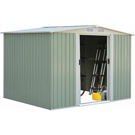 Goplus – Abri de jardin métal 5,27m² – Acier galvanisé vert – Dimensions 205x257x175,5cm – Portes coulissantes et aérations