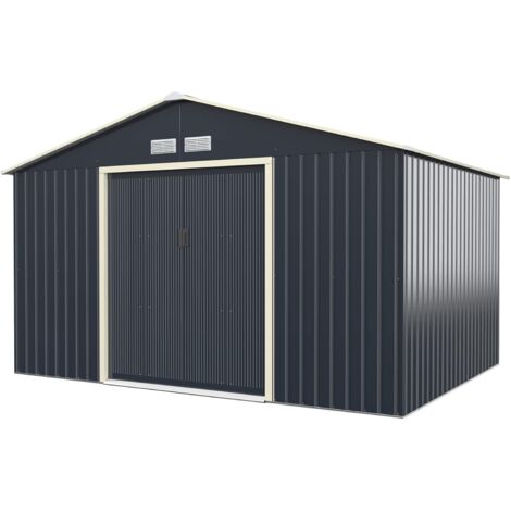 Goplus – Abri de jardin métal 8,67m² – Dimensions 340x255x210cm – Acier galvanisé résistant à la corrosion – Toit incliné pour drainage
