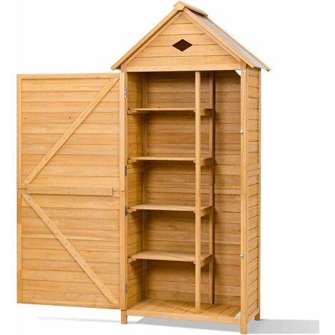 GOPLUS Abri de Jardin pour Rangement des Outils avec 5 Compartiments, Remise des Outils, Grand Capacite pour Jardin, Balcon, Interieur, Fait en Sapin 70 X 35,5 X 176CM Jaune