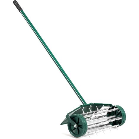 GOPLUS Aeratore per Prato, Rullo a Spine di Metallo con Ampio Paraspruzzi Protettivo, Aerazione del Terreno Pesante per Giardino Cortile Prato, 46 x 23 x 127 cm, Verde