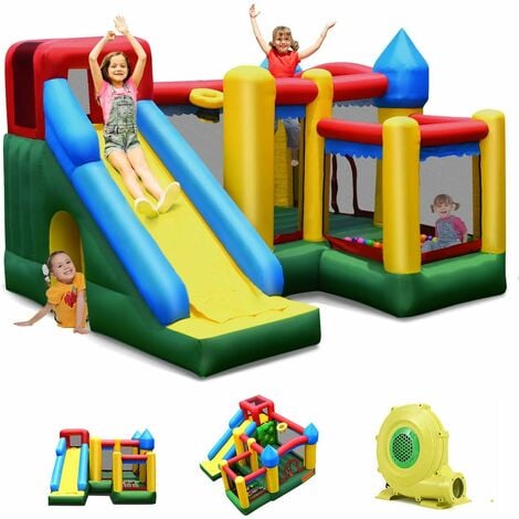 GOPLUS Aire De Jeu Ch?teau Gonflable pour Enfants avec 50 Oc��an Balle Toboggan, Structure GonflableFilet de Protection Autour, pour Enfant de 3 �� 10 Ans, 315x324x221CM(avec Souffleur 680W)