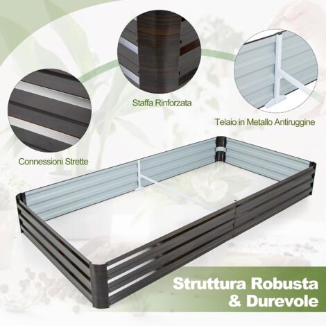 GOPLUS Aiuola da giardino rialzata in metallo di 240x120x30 cm con base aperta, staffa rinforzata, fioriera rettangolare resistente alla ruggine per ortaggi, fiori, erbe e frutta, facile da montare