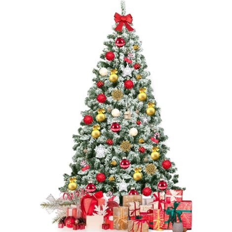GOPLUS Albero di Natale 180 cm, abete artificiale innevato con solida base di metallo e rami rigogliosi, perfetta decorazione da interno ed esterno