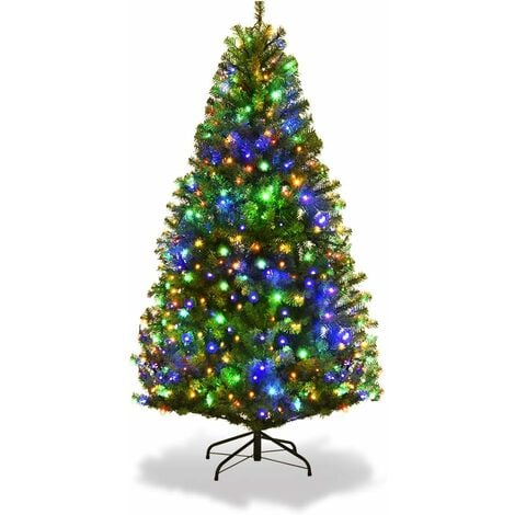 GOPLUS Albero di Natale Automatico con Luci LED PVC Verde Supporto in Metallo 120-270cm Luci Bianco Caldo/Colorato(Verde, Rosso, Giallo, Blu) Cambio Luci in 11 Modi (150cm)