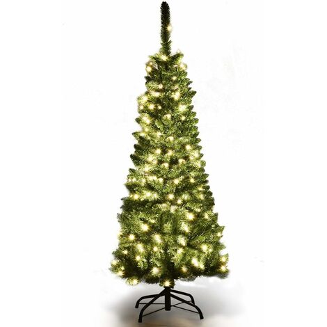 GOPLUS Albero di Natale con 150/200/350 Luci a LED, Abete Artificiale con Supporto in Metallo e 226/708/1085 Rami, Albero di Matita Decorativo in Stile Realistico, Verde (138cm)