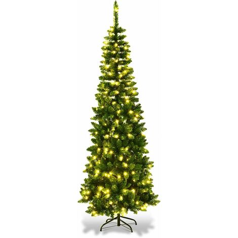 GOPLUS Albero di Natale con 150/200/350 Luci a LED, Abete Artificiale con Supporto in Metallo e 226/708/1085 Rami, Albero di Matita Decorativo in Stile Realistico, Verde (200cm)