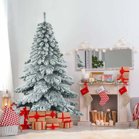 GOPLUS Albero di Natale innevato 180 / 230 cm, abete artificiale con base di metallo foglie spesse, aspetto rigoglioso, facile da montare e smontare, perfetto come decorazione (180CM)