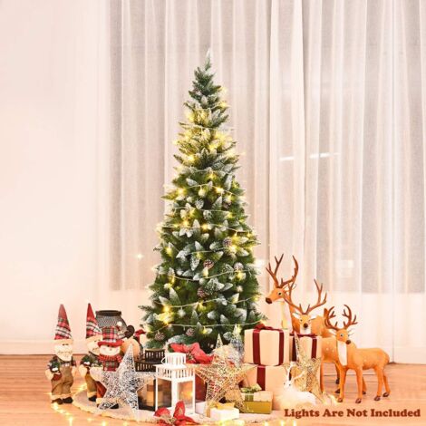GOPLUS Albero di Natale innevato, abete artificiale con bacche, con base pieghevole di metallo, design rigoglioso, facile da montare, in PVC, perfetto come decorazione (220cm)