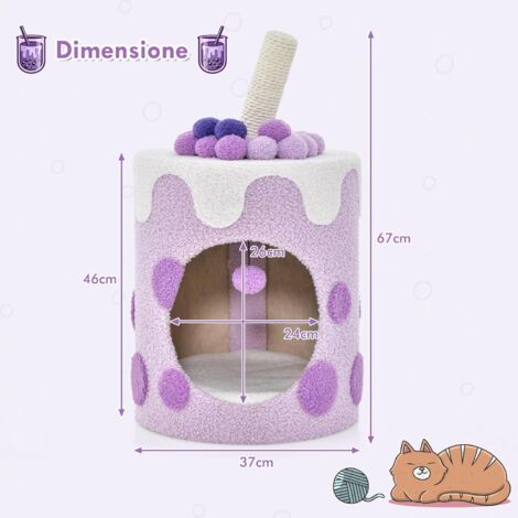 GOPLUS Albero per Gatti 37 x 37 x 67 cm, Cuccia per Gatti con Tiragraffi, Palla Appesa, Casetta per Gatti con Cuscino Morbido, Mobili per Gatti Moderni per Interni (Viola)