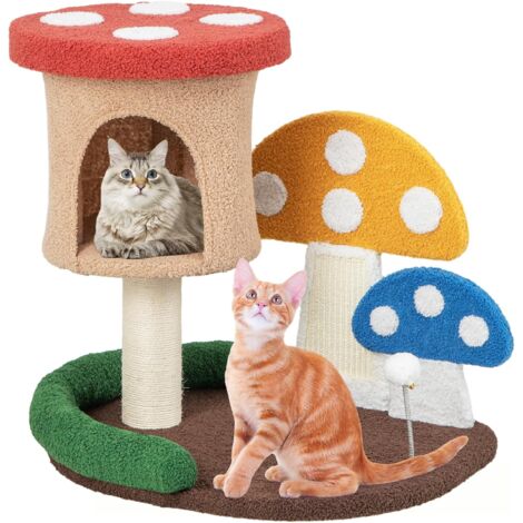 GOPLUS Albero per Gatti a Forma di Fungo, Altezza 59 cm Centro Attività per Gattini con Palo di Sisal Avvolto, Grattatoio e Palla a Molla, Torre per Arrampicarsi Per Gatti Domestici con Rifugio