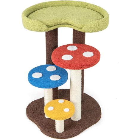 GOPLUS Albero per Gatti a Forma di Fungo, Centro Attività per Gattini al Coperto di 94 Cm con 3 Pali di Sisal Completamente Avvolti, Cuscino e Piattaforme Rimovibili, Struttura per Arrampicata