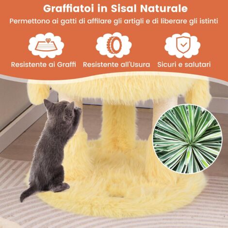 GOPLUS Albero per Gatti a Tema Mostro, Centro Attività per Gatti a 3 Livelli con Condominio per Gatti a 2 Piani, Posti per Graffiare in Sisal e Giochi Pendenti, Mobile per Gatti in Peluche Lungo