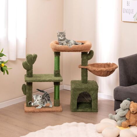 GOPLUS Albero per Gatti Moderno, Torre per Gatti a Forma di Cactus Verde con Posti di Osservazione, Posti per Graffiare in Sisal, Cuscini Lavabili, Albero Attività a Più Livelli (Stile 1)