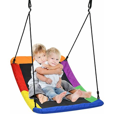 GOPLUS Altalena da Giardino per Bambini, 3 Posti, Altalena da Interno ed Esterno con Corde, Materiale Durevole in Tubo Galvanizzato, Struttura Stabile (Colorato)