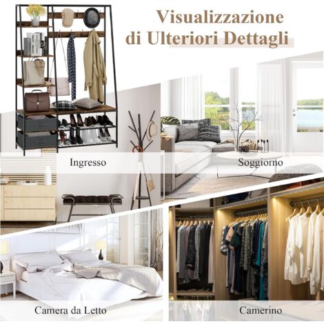 GOPLUS Appendiabiti con Panca, Appendiabiti con 6 Livelli e 9 Ganci, Appendiabiti Industriale con Cassetti, Portascarpe, Organizzatore per Ingressi e Camere da Letto