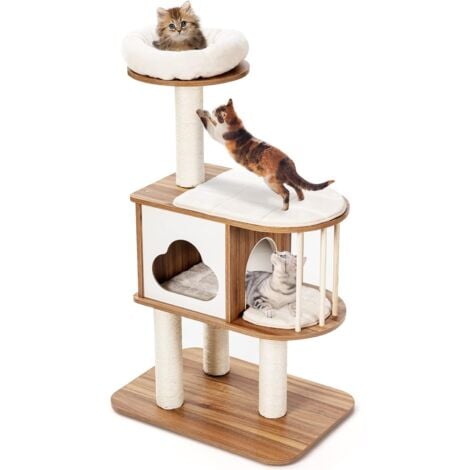 PawHut Arbre à chat niche maison pour chat cabane chat griffoirs grattoir  jute jeu boules suspendues plateforme ronde - Cdiscount Animalerie