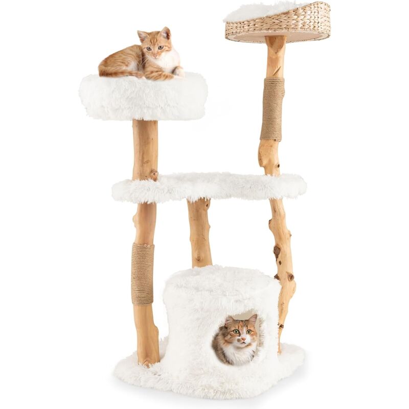 Arbre à Chat 124CM à 5 Niveaux avec Plateforme, Perchoir, Condo, Griffoirs en Jute, Arbre à Chats pour Se Reposer - Goplus