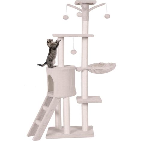 GOPLUS Arbre a Chat 140 CM, Centre d'Activités Multiniveaux pour Chats avec Perchoir, Panier, Maison, Plateformes et Échelle, Arbre à Chat avec Griffoirs en Sisal et Boules Suspendues