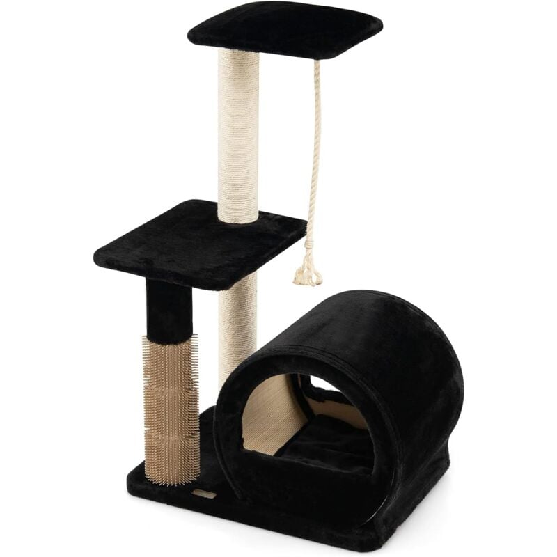 Arbre à Chat 93CM à 3 Niveaux avec Grattoir en Sisal, Perchoir, Plateforme de Saut, Centre d'Activités pour Chats, Noir - Goplus