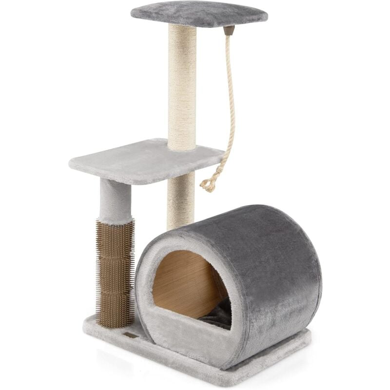 Arbre à Chat 56x40x93cm à 3 Niveaux avec Grattoir en Sisal, Perchoir, Plateforme de Saut, Centre d'Activités pour Chats, Gris - Goplus