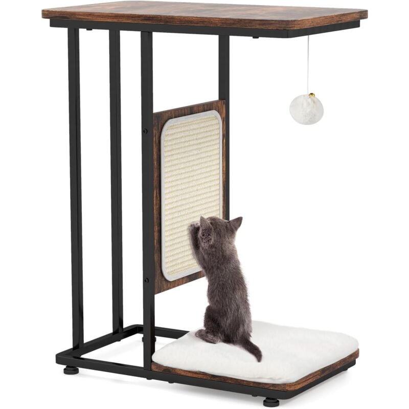 Arbre à Chat avec Griffoir pour Chat, Coussin Lavable Amovible, Boule Pompon Tintante, Table en Forme de c, 50x30x64cm - Goplus