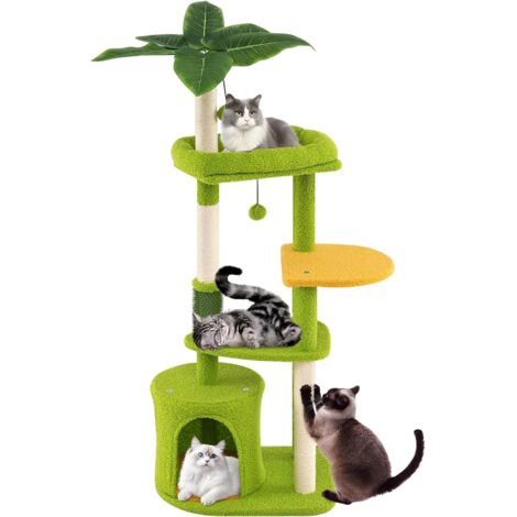 GOPLUS Arbre a Chat de 122 CM à 5 Niveaux, Arbre à Chat XXL en Tissu avec Niche, Perchoir, Auto-Toiletteur, Plates-Formes, Poteaux à Gratter & Balle Suspendue, Centre d’Activité Interieur pour Chaton