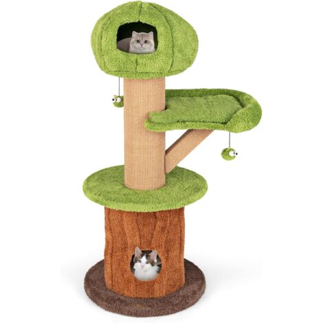 GOPLUS Arbre à Chat Design Champignon 148cm, Arbre a Chat avec 2 Condos, Hamac, Plateforme, Griffoir en Sisal, Balles, Coussins Amovibles Lavables pour Se Reposer, Jouer et Aiguiser