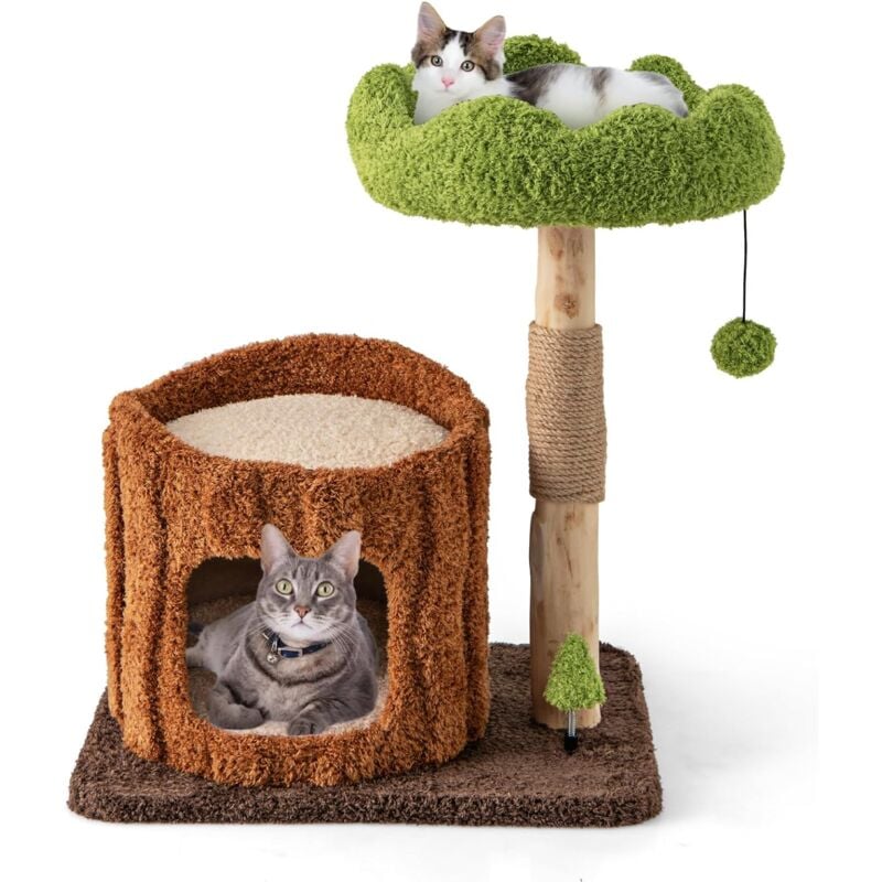 Arbre à Chat Design, Plusieurs Niveaux en Forme d'arbre, Arbre Chat en Bois avec Perchoir Supérieur, Griffoirs et Condo, Arbre a Chat Maine Coon pour