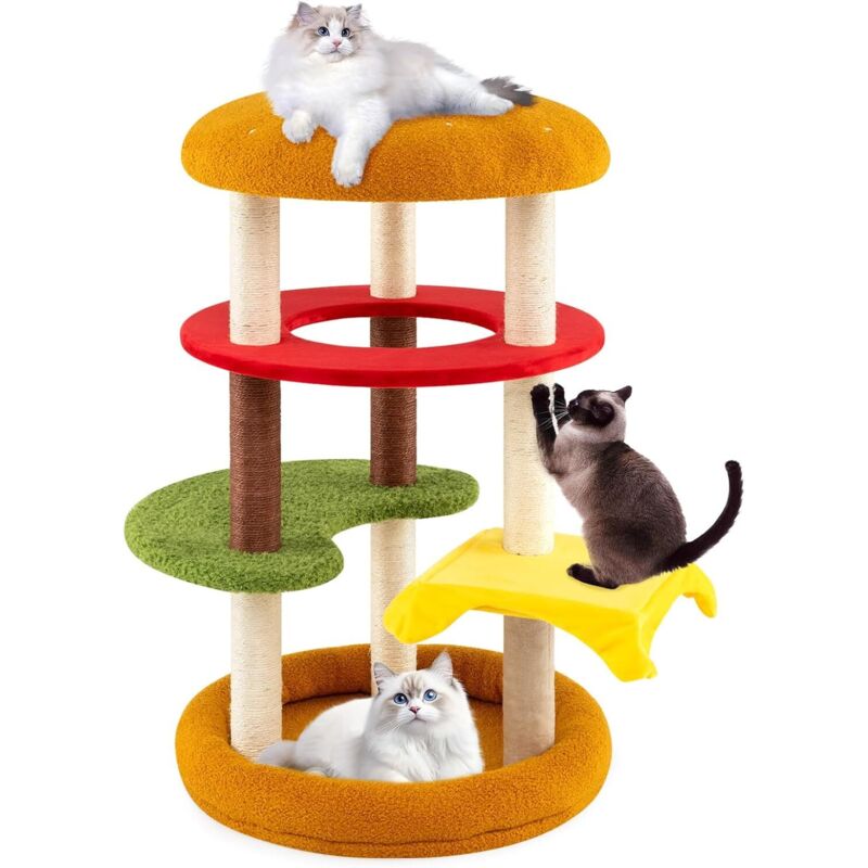 GOPLUS Arbre a Chat Forme Hamburger, Hauteur 117 CM, Arbre