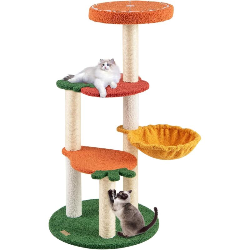 Goplus - Arbre à Chat Style Fruits, Arbre a Chat Moderne avec Griffoirs en Sisal, Plates-Formes, Perchoir avec Coussin Doux, Panier Latéral Rotatif,