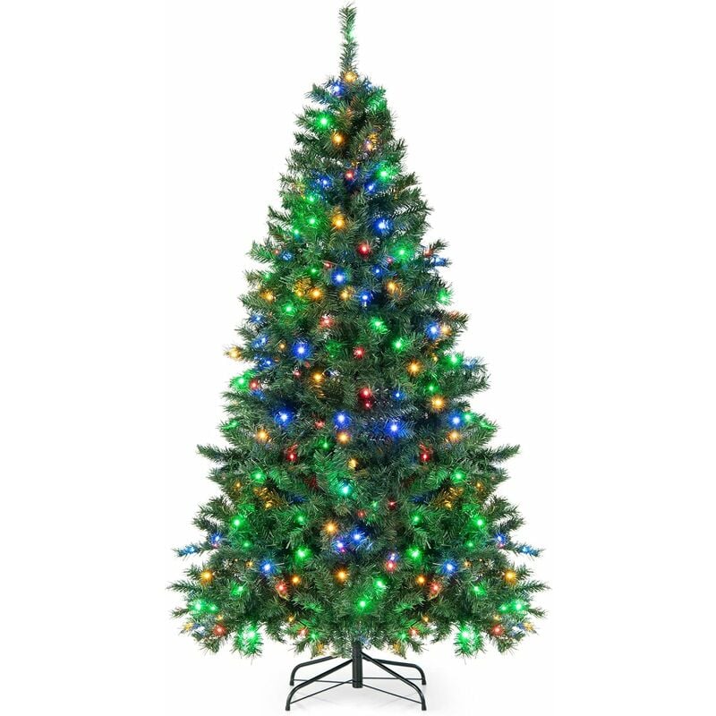 Arbre de Noël Artificiel Pliable 210 cm,1006 Branches en pvc & 350 Lumières led Multicolores, Sapin de Noël pourMaison/École - Goplus