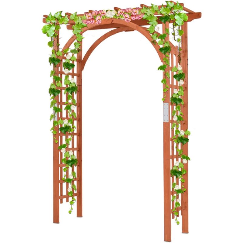 Goplus - Arche de Jardin en Bois pour Plantes ou Fleurs Grimpantes, Arche en Treillis à Rosiers pour Décoration de Fête/Mariage, Arceau en Bois