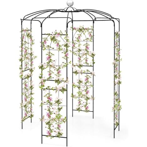 GOPLUS Arche de Jardin Forme de Cage à Oiseaux, 286 x φ 206 cm, Crochet de Suspension, Arche Rosier Décoration de Fête, Charge 10KG