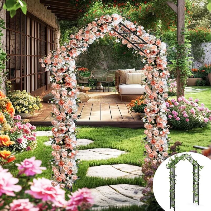 Goplus - Arche de Jardin pour Rosier 140 x 40 x 222 cm, Treillis Extérieur, Pergola Jardin Décoration pour Plantes grimpantes, Parfaite pour Mariage,