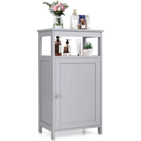 GOPLUS Armadietto Bagno a Terra, a 3 Ripiani, Piano Regolabile, con Spazio Aperto, Ante Elegante, per Angolo, Sogiorno, Camera da Letto, Bagno, 46x30,5x84 cm (Grigio)