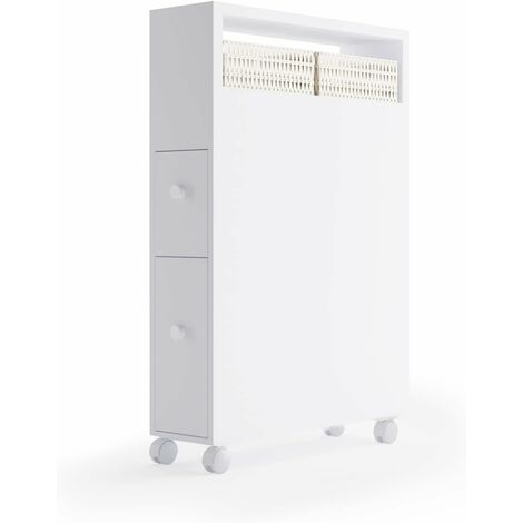 GOPLUS Armadietto da Bagno con 2 Scatole e 2 Cassetti,50x16x72,3 cm, Mobiletto da Stoccaggio e Salvaspazio, con Ruote，Posizionato in Bagno, Soggior