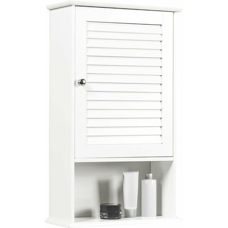 GOPLUS Armadietto da Bagno, Sospeso a Parete, Ripiani Regolabili, in Legno, Stoccaggio per Articoli da Toeletta, come Spazzolino, Dentifricio e Asciugamano, 42x17x70 cm