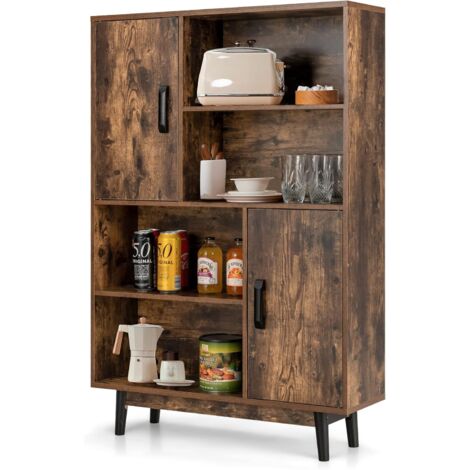 GOPLUS Armadietto di Libri per Soggiorno, Libreria a Ripiani, Doppia Anta con Maniglie, Gambe Legno con Tappedini Antiscivolo, Design di Antiribaltamento, Portata di 80kg, 80x24x119,5 cm (Naturale)