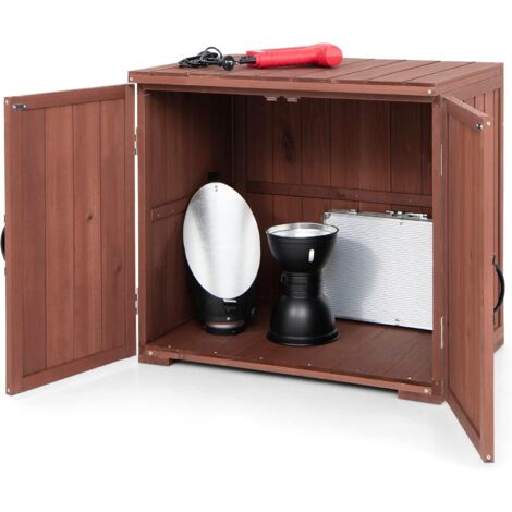 GOPLUS Armadietto per Attrezzi da Giardino in Legno di Abete, Armadietto per Attrezzi da Giardino con Ante Delicate e Maniglia in Metallo, 77 x 56 x 72cm