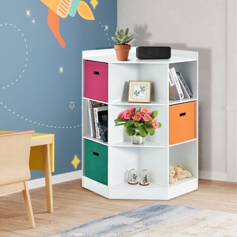 GOPLUS Armadio Angolare con 9 Scomparti e 3 Cassetti in Stoffa, MDF, Design Salvaspazio, Aspetto Elegante, Facile Montaggio, Mobile di Servizio per Soggiorno, Studio e Cameretta