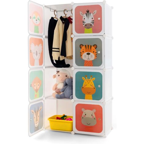 GOPLUS Armadio Guardaroba Stoccaggio con 12 Cubi, Scaffale Modulare in Plastica a Cubi, Incastrato e Impilabile con le Porte, per Camera da Letto, Soggiorno, Corridoio, 75 x 35 x 145 cm