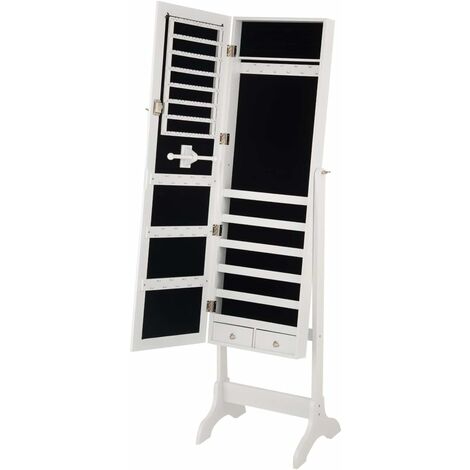 GOPLUS Armadio Portagioie con Specchio Mobiletto per Gioielli con Specchio Armadietto Organizer 155x37x41,5cm (Bianco)