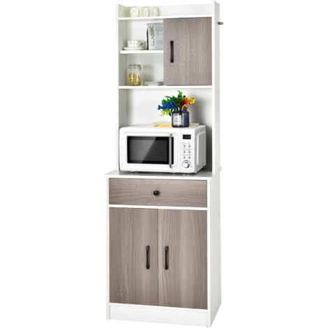 GOPLUS Armadio Portaoggetti con Ripiani a Diversi Livelli, Armadio Portaoggetti con Mensola Regolabile e Maniglie Pratiche, Mobile Portaoggetti Robusto, per Soggiorno, Cucina, Camera da Letto (Bianco)
