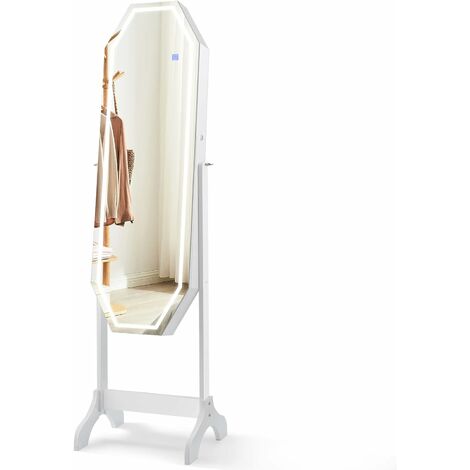 GOPLUS Armoire à Bijoux avec LED Miroir à l’Interrupteur Tactile, Armoire de Rangement sur Pieds pour Bijoux et Cosmétiques, Armoire à Bijoux Verrouillable pour Vestiaire, Chambre, 44X40X161CM