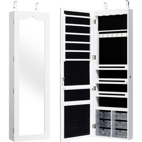 Goplus – Armoire à bijoux murale avec miroir et lumière LED – Rangement sécurisé avec serrure – Dimensions 120 x 36,5 x 11,5 cm – MDF blanc